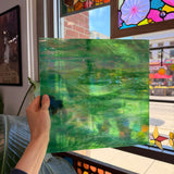 Holly Green Opal and Clear Iridescent Kokomo Sheet Glass