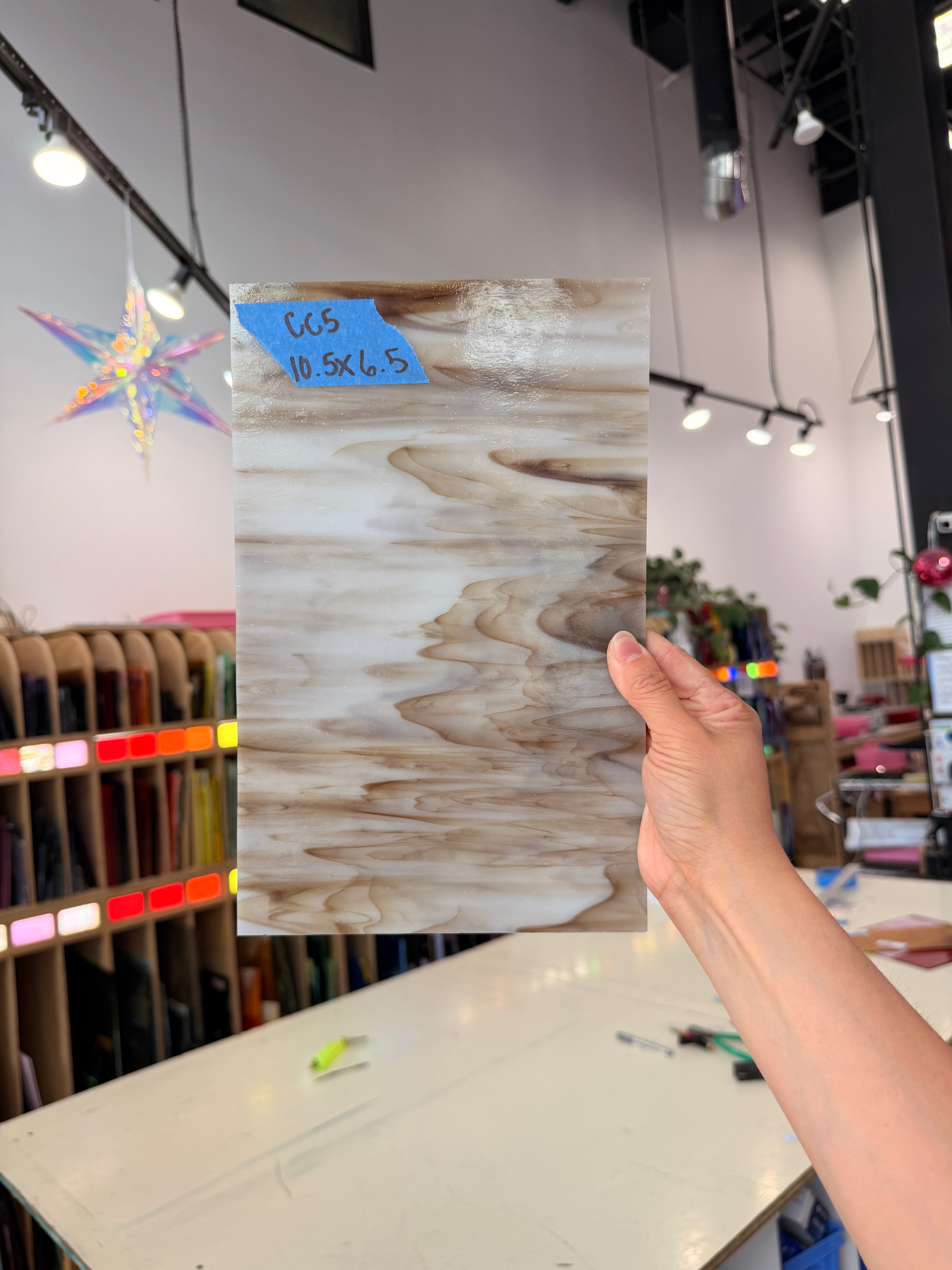 Brown White Wispy Kokomo Sheet Glass Colorado Glassworks CC5 (10.5x6.5in)