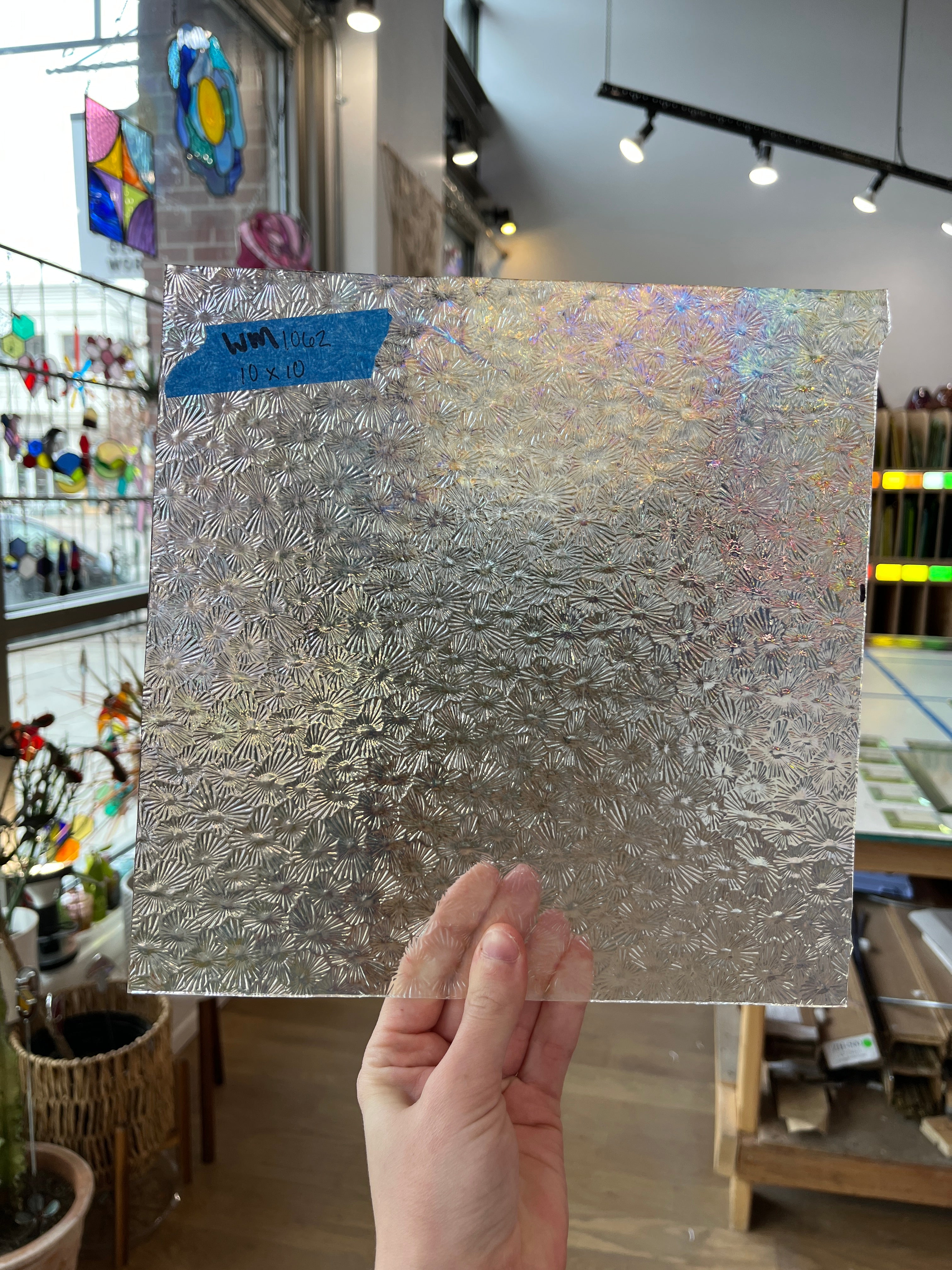 Iridescent Clear Florentine Wissmach Sheet Glass Colorado Glass Works WM-CLEAR-FLORENTINE-I (12x12in)