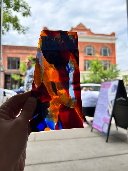 Lamberts Mouth Blown S244 Blue, Red and Selenium-Yellow on Clear (smaller pieces) Sheet Glass Colorado Glassworks   