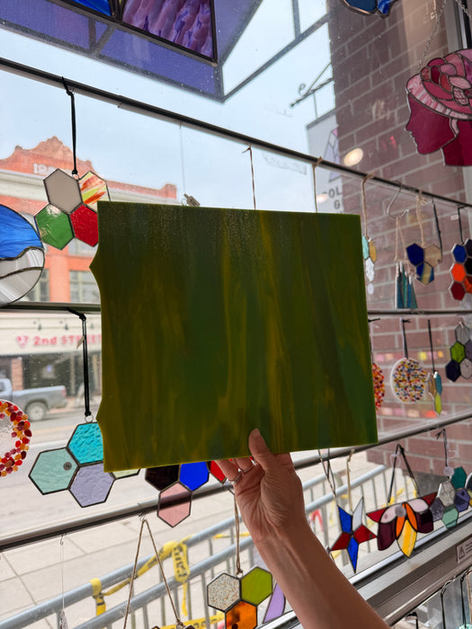 Avocado Opal Wissmach Fusible 96 COE (WI 96 270L) Sheet Glass Colorado Glassworks
