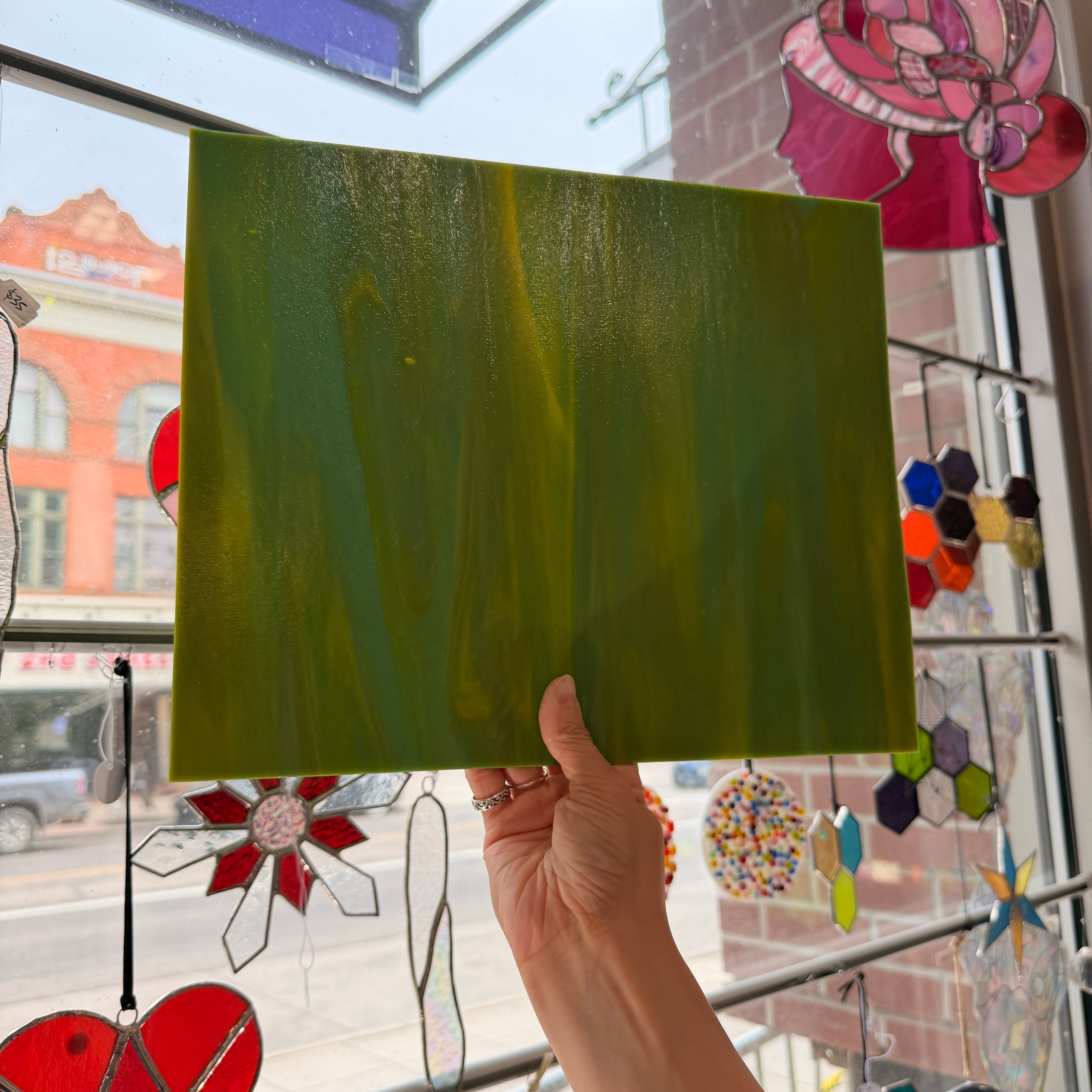 Avocado Opal Wissmach Fusible 96 COE (WI 96 270L) Sheet Glass Colorado Glassworks