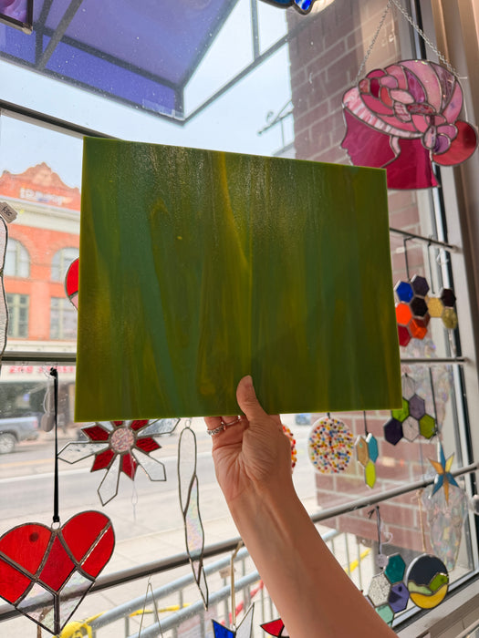 Avocado Opal Wissmach Fusible 96 COE (WI 96 270L) Sheet Glass Colorado Glassworks