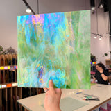 Green White Wispy Iridescent Wissmach Sheet Glass Colorado Glassworks