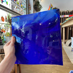 Lamberts Mouth Blown Blue & Opaque White on Clear Flash Glass S55 Sheet Glass Colorado Glassworks LA186 (9.5x10in)  