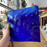 Lamberts Mouth Blown Blue & Opaque White on Clear Flash Glass S55 Sheet Glass Colorado Glassworks LA186 (9.5x10in)  