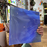 Lamberts Mouth Blown Blue & Opaque White on Clear Flash Glass S55 Sheet Glass Colorado Glassworks   