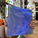Lamberts Mouth Blown Blue & Opaque White on Clear Flash Glass S55 Sheet Glass Colorado Glassworks   