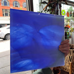 Lamberts Mouth Blown Blue & Opaque White on Clear Flash Glass S55 Sheet Glass Colorado Glassworks   