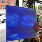 Lamberts Mouth Blown Blue & Opaque White on Clear Flash Glass S55 Sheet Glass Colorado Glassworks   