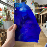 Lamberts Mouth Blown Blue & Opaque White on Clear Flash Glass S55 Sheet Glass Colorado Glassworks LA181 (6x10in)  