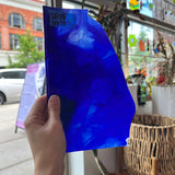 Lamberts Mouth Blown Blue & Opaque White on Clear Flash Glass S55 Sheet Glass Colorado Glassworks   