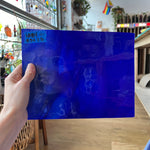 Lamberts Mouth Blown Blue & Opaque White on Clear Flash Glass S55 Sheet Glass Colorado Glassworks LA184 (9.5x7.5in)  