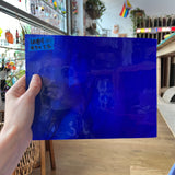Lamberts Mouth Blown Blue & Opaque White on Clear Flash Glass S55 Sheet Glass Colorado Glassworks LA184 (9.5x7.5in)  