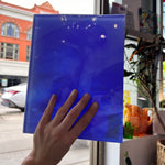 Lamberts Mouth Blown Blue & Opaque White on Clear Flash Glass S55 Sheet Glass Colorado Glassworks   