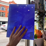Lamberts Mouth Blown Blue & Opaque White on Clear Flash Glass S55 Sheet Glass Colorado Glassworks   