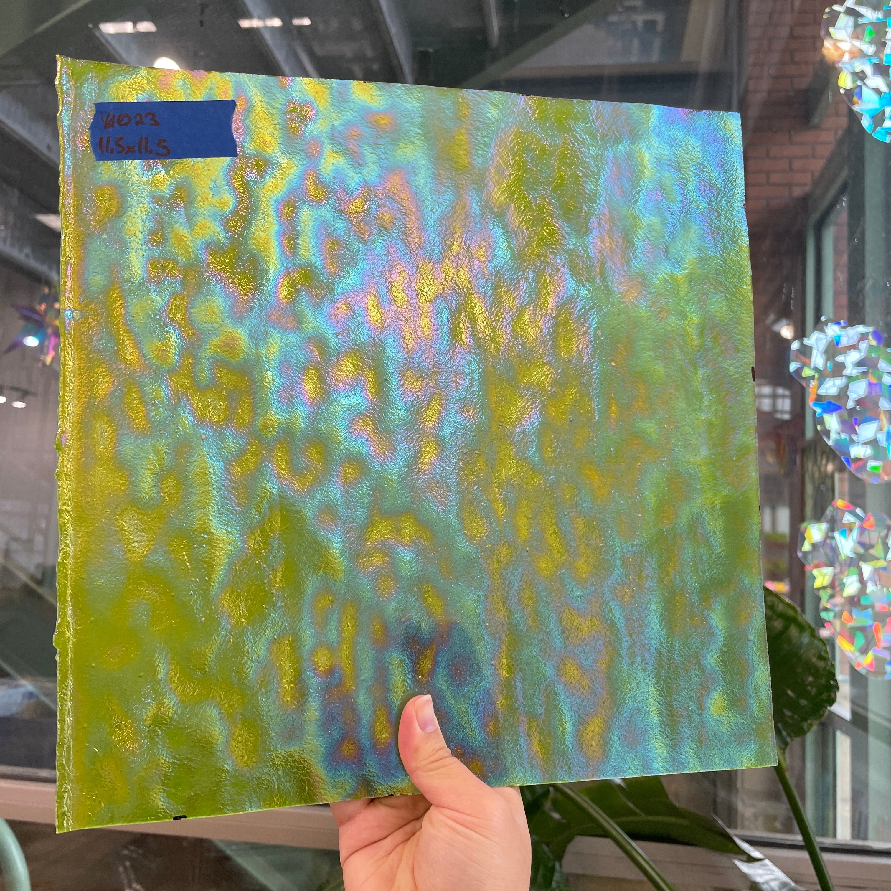 Green Stipple Iridescent Youghiogheny Sheet Glass Colorado Glassworks YG1023 (11.5x11.5in)