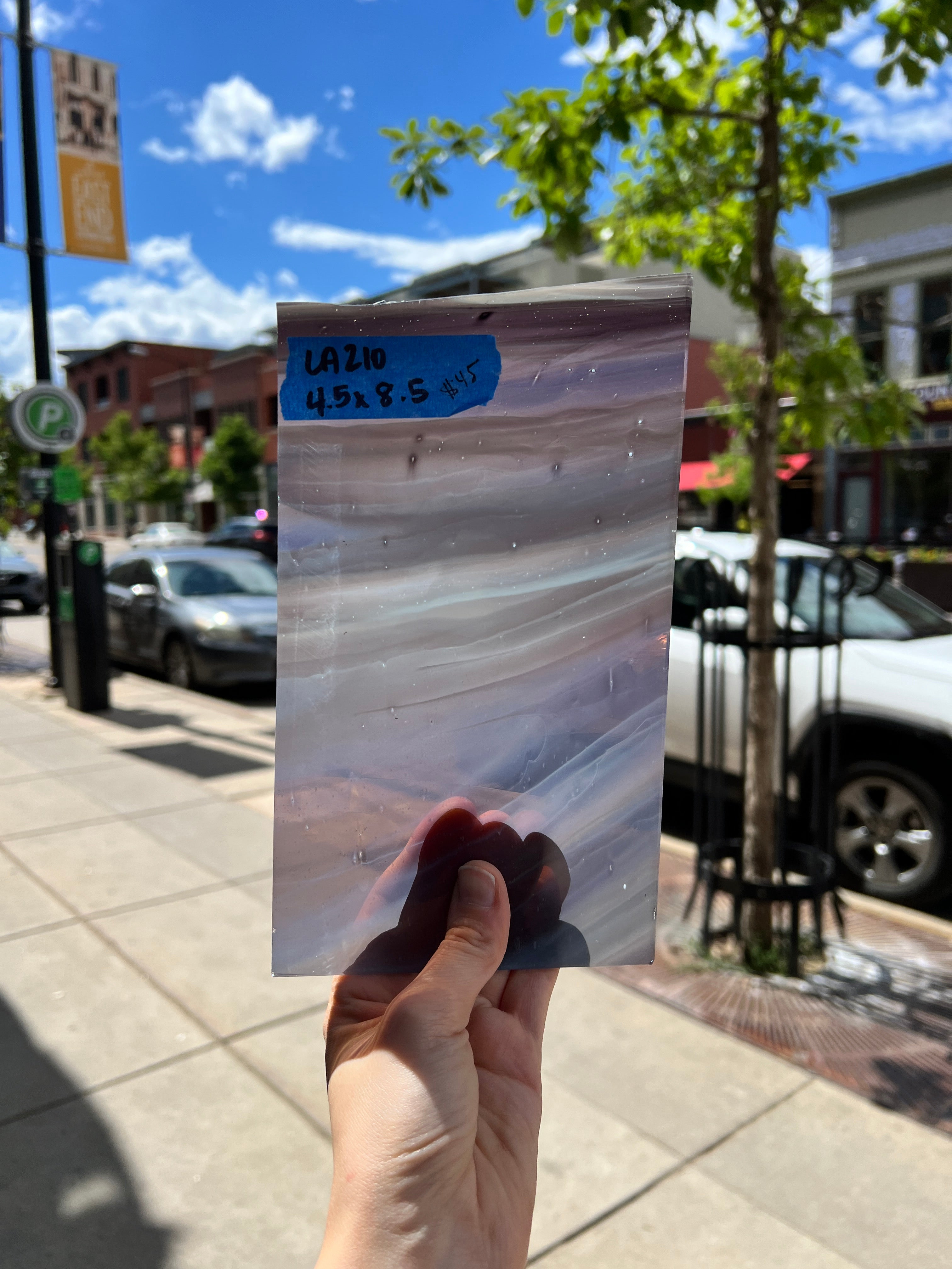 Lamberts Mouth Blown Grey-Violet & Opaque White (S282) Sheet Glass Colorado Glassworks   
