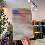 Pink Green White Wispy Kokomo Sheet Glass Colorado Glassworks CC26 (10.5x7in)