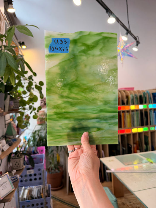 Green Amber White Wispy Kokomo Sheet Glass Kokomo CC33 (10.5x6.5in)