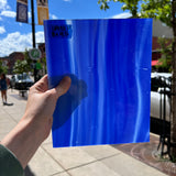 Lamberts Mouth Blown Blue Opaque and White Opaque on Clear (Flash Glass S198) Sheet Glass Colorado Glassworks LA175.2 (8x9.5in)  
