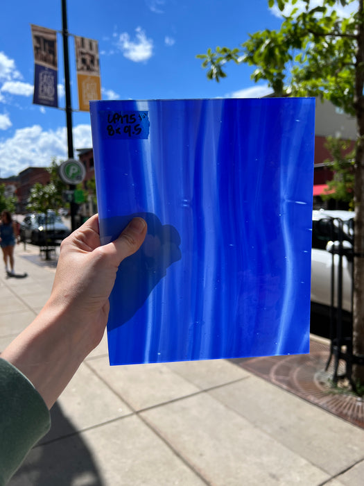 Lamberts Mouth Blown Blue Opaque and White Opaque on Clear (Flash Glass S198) Sheet Glass Colorado Glassworks LA175.2 (8x9.5in)  