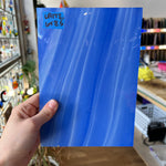 Lamberts Mouth Blown Blue Opaque and White Opaque on Clear (Flash Glass S198) Sheet Glass Colorado Glassworks   