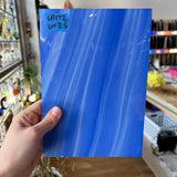 Lamberts Mouth Blown Blue Opaque and White Opaque on Clear (Flash Glass S198) Sheet Glass Colorado Glassworks   