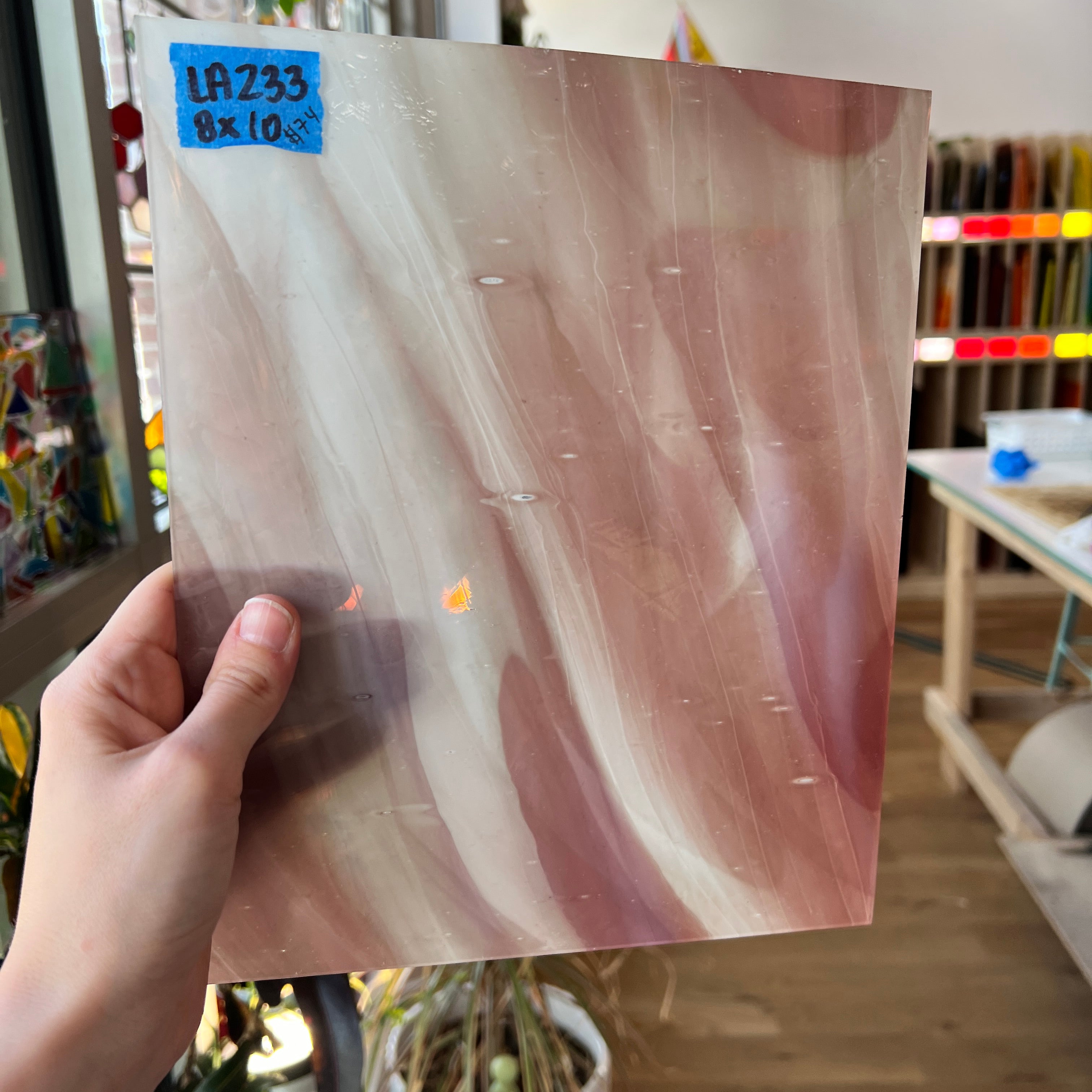 Lamberts Mouth Blown Selenium Red & Opaque White on Clear (Flash Glass) S277 Sheet Glass Colorado Glassworks LA233 (8x10in)  