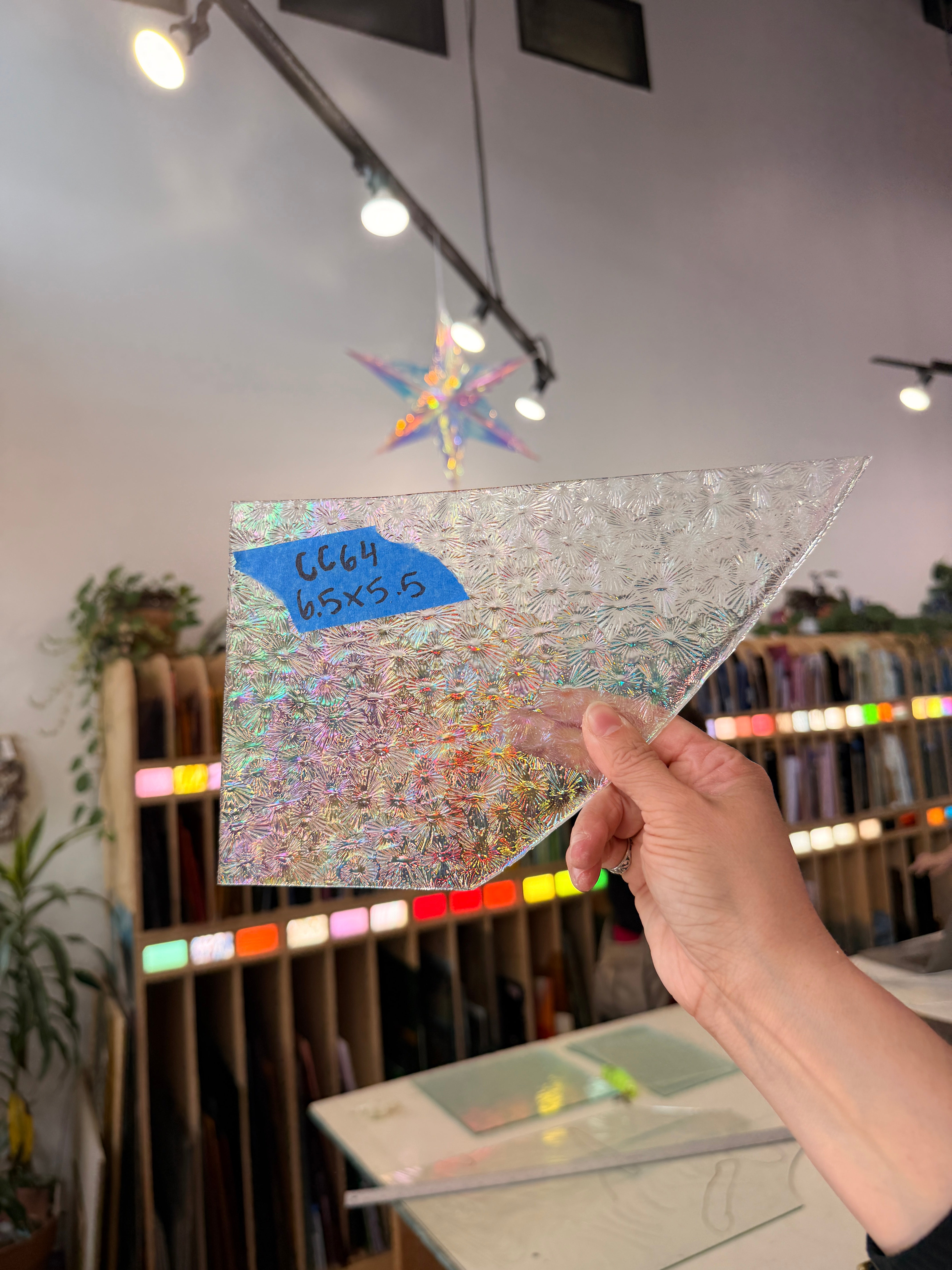 Iridescent Clear Rainbow Florentine Wissmach Sheet Glass Colorado Glass Works 6.5x5.5in (WM-86010157)