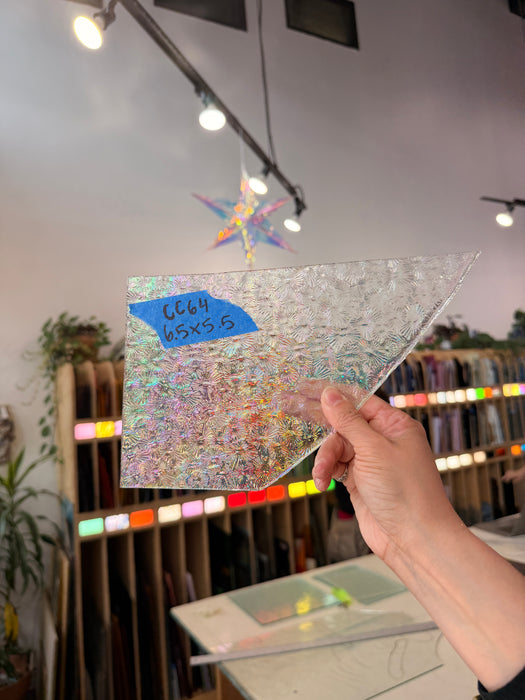 Iridescent Clear Rainbow Florentine Wissmach Sheet Glass Colorado Glass Works 6.5x5.5in (WM-86010157)