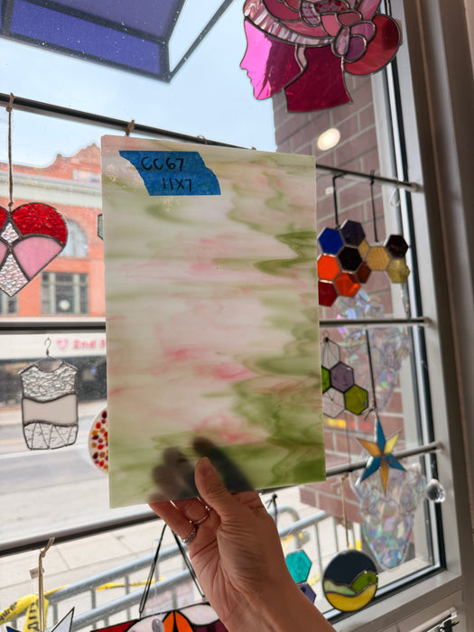 Pink Green White Wispy Kokomo Sheet Glass Colorado Glassworks