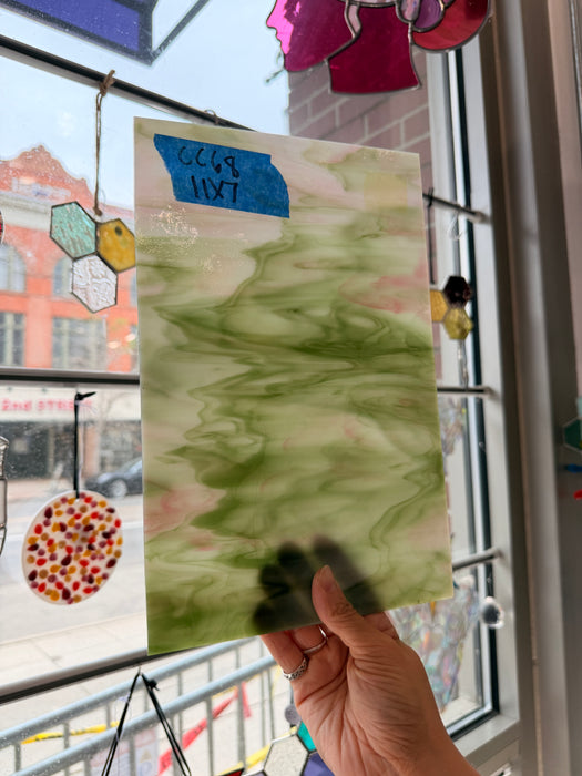 Pink Green White Wispy Kokomo Sheet Glass Colorado Glassworks