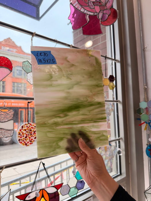 Pink Green White Wispy Kokomo Sheet Glass Colorado Glassworks
