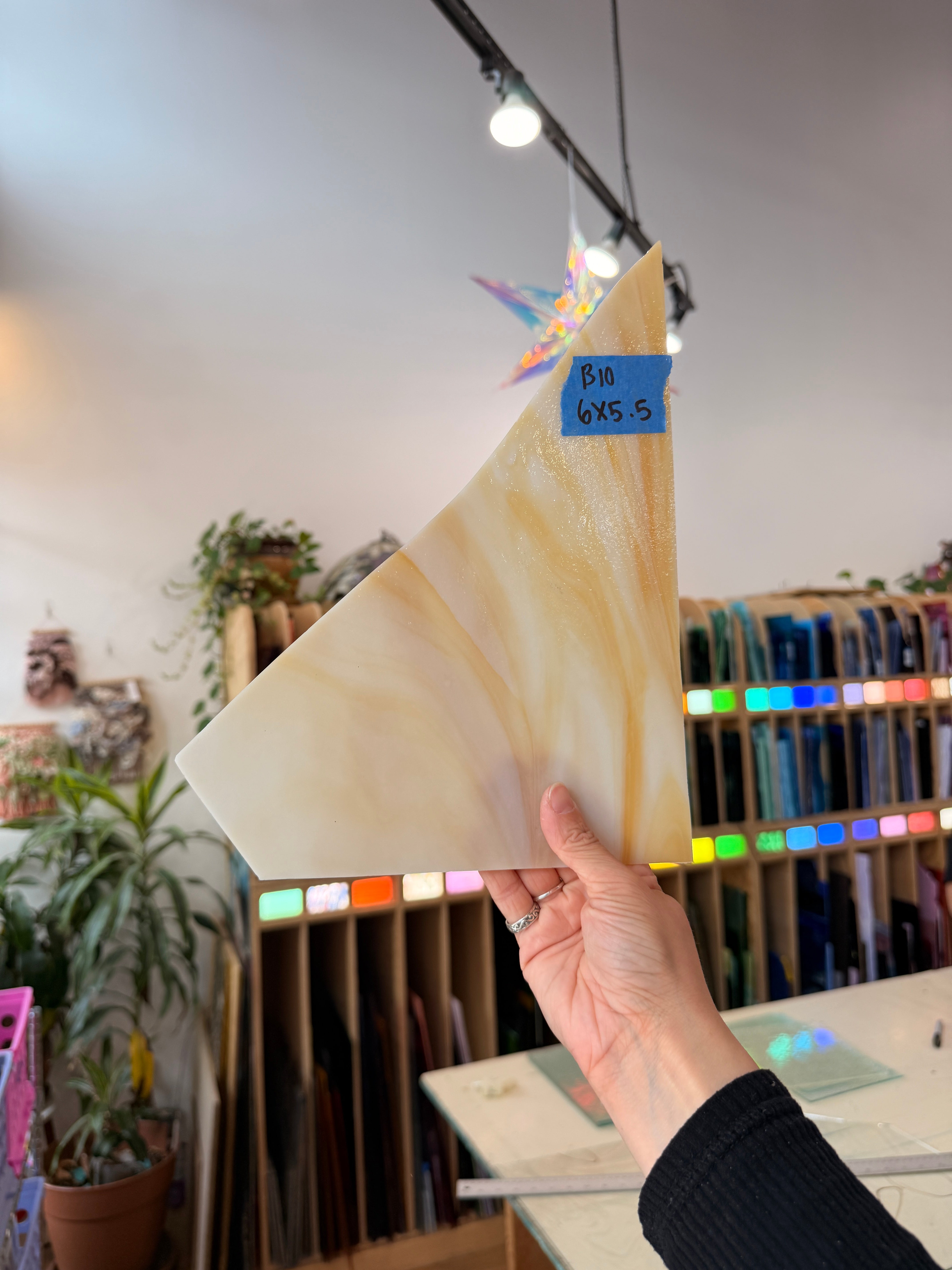 Amber Yellow White Wispy Kokomo Sheet Glass Kokomo Glass B10 (6x5.5in)