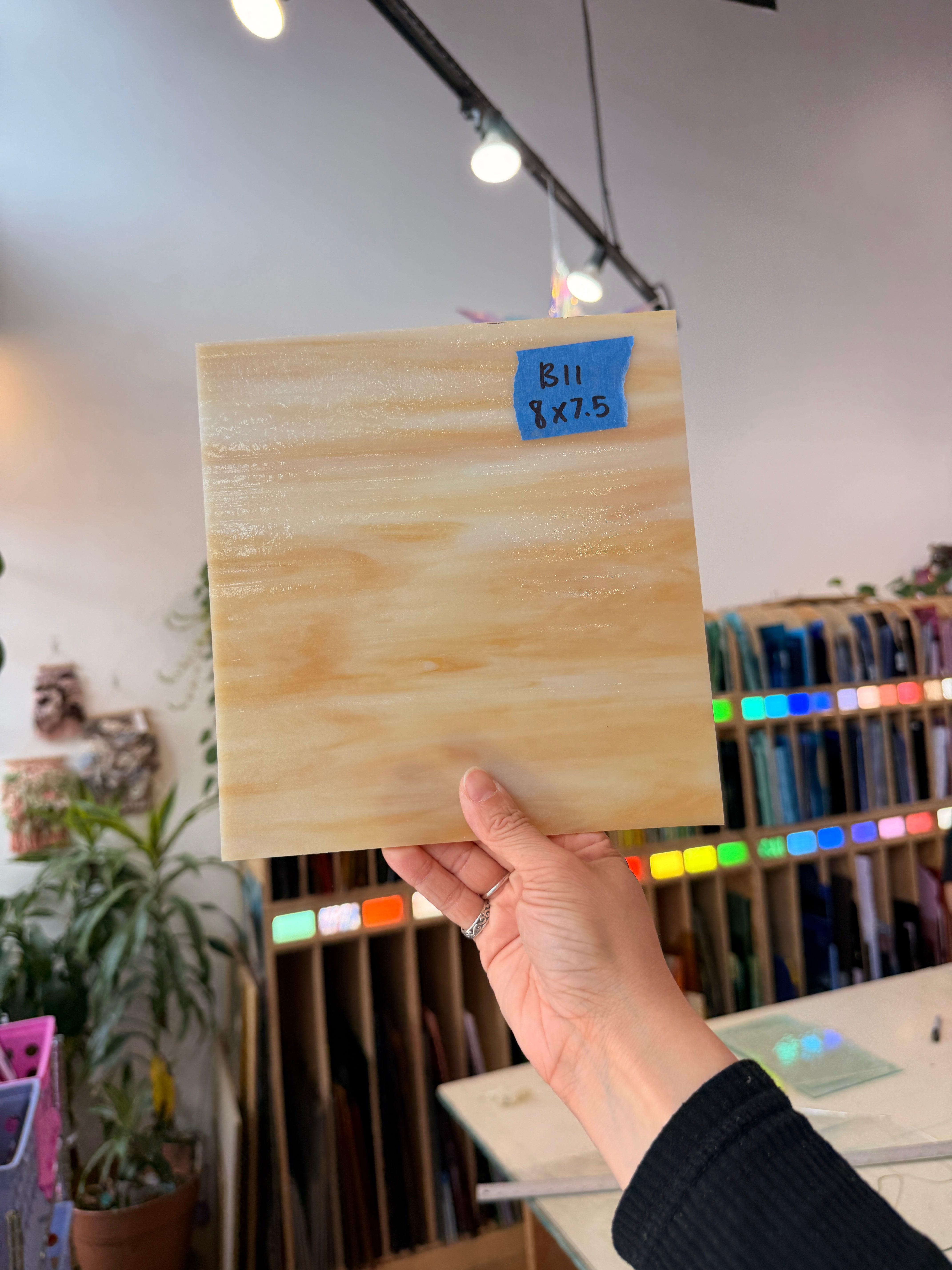 Amber Yellow White Wispy Kokomo Sheet Glass Kokomo Glass B11 (8x7.5in)