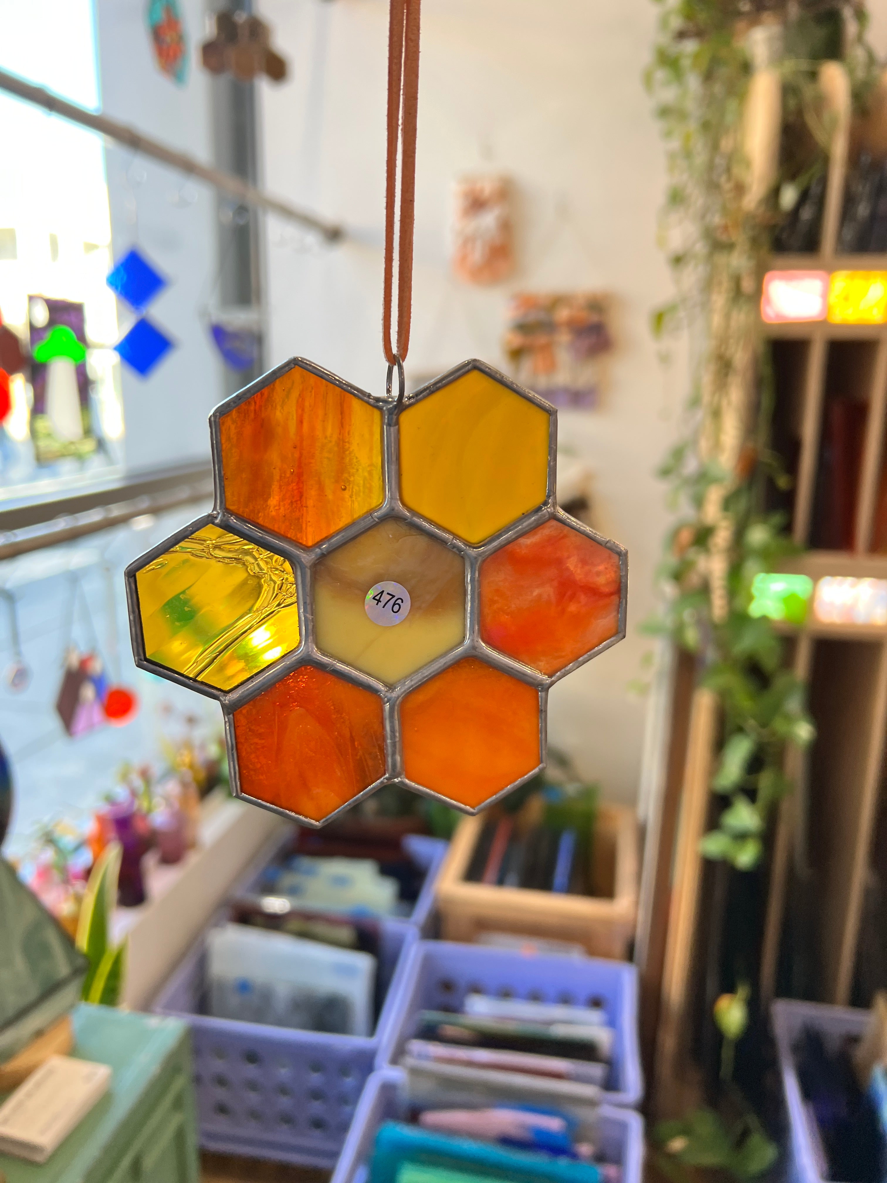 Orange Stained Glass Honeycomb Cluster 476 Colorado Glass Works