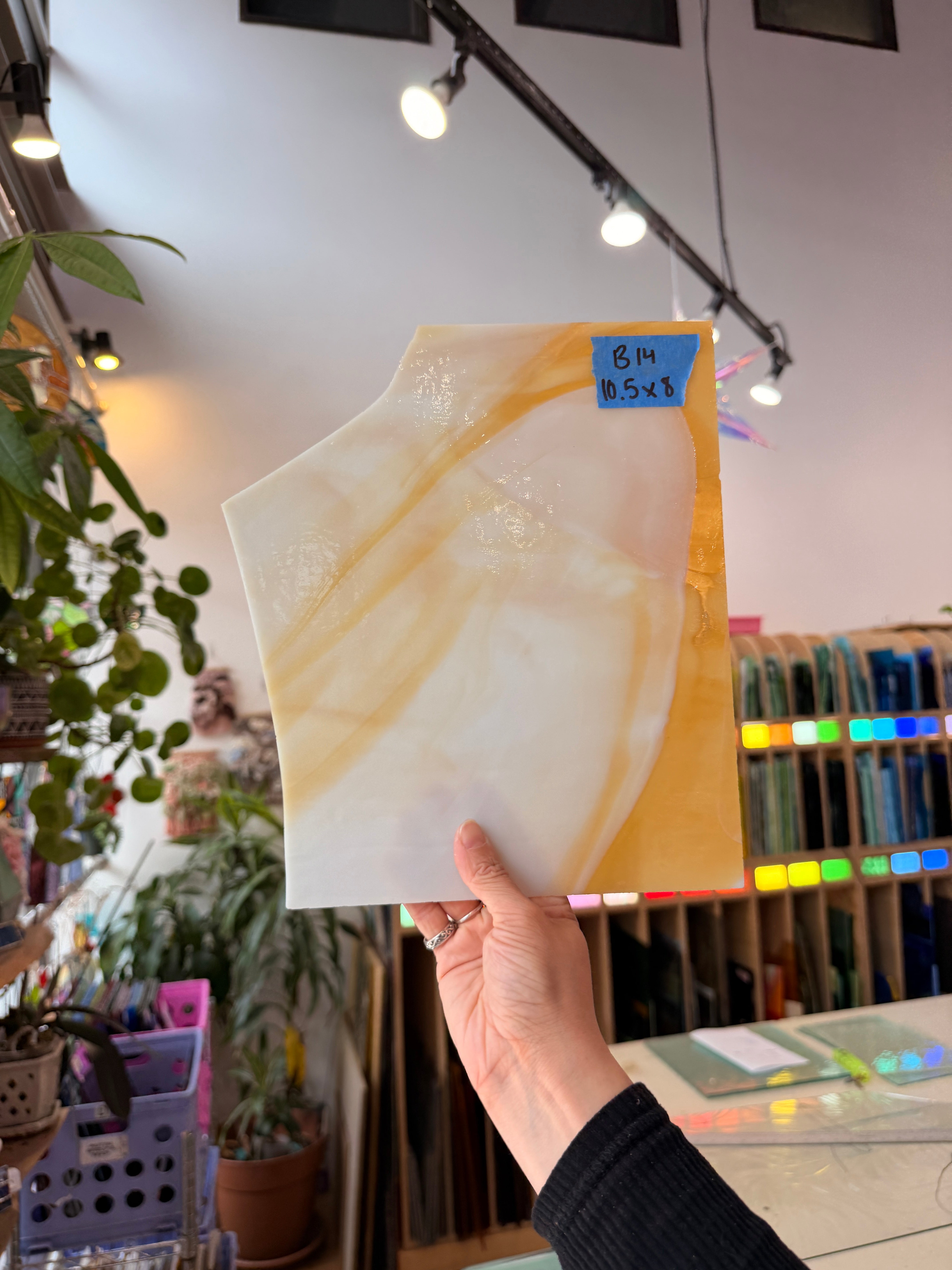 Amber Yellow White Wispy Kokomo Sheet Glass Kokomo Glass B14 (10.5x8in)