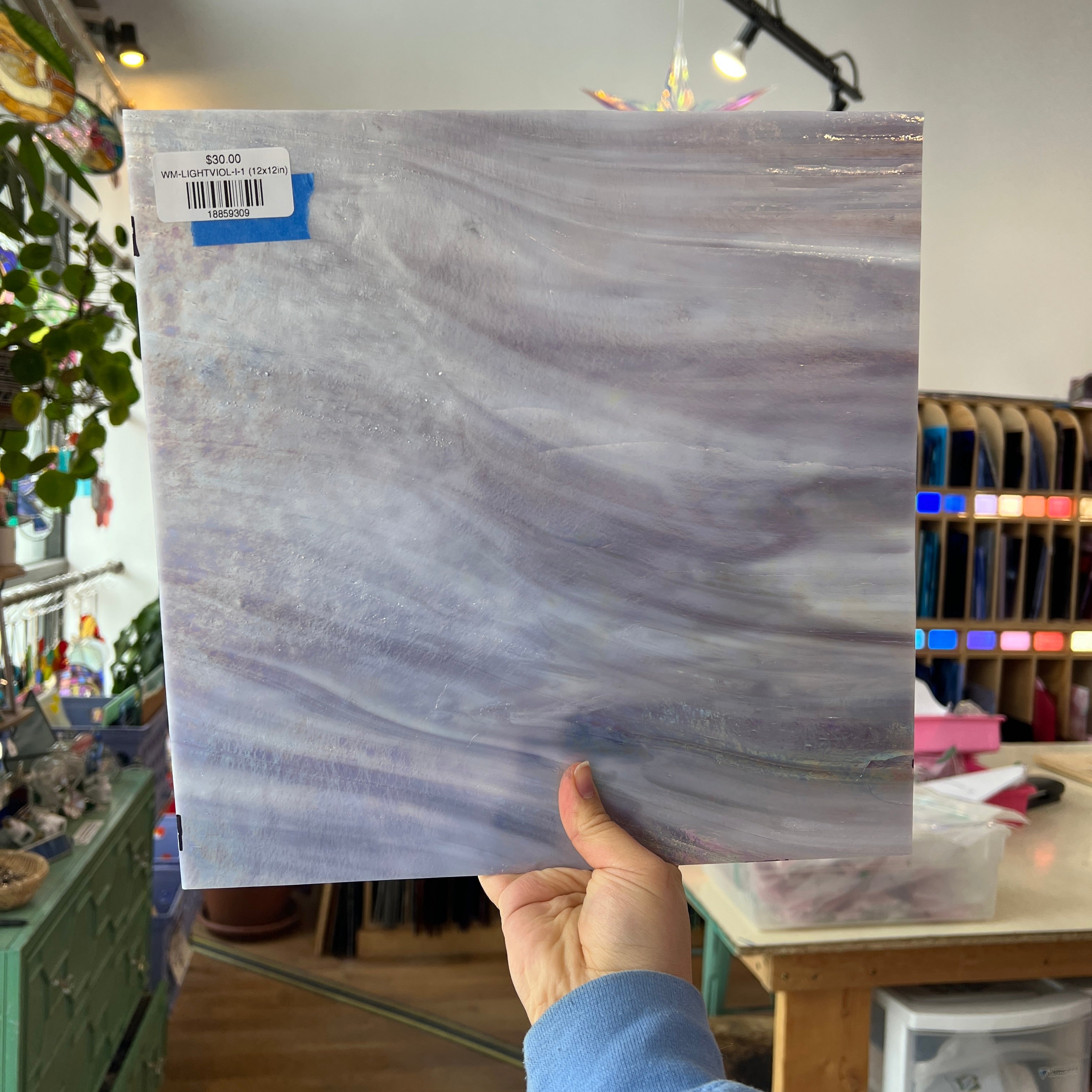 Light Violet Wispy Iridescent Wissmach (WI WO2180IR) Sheet Glass Colorado Glass Works