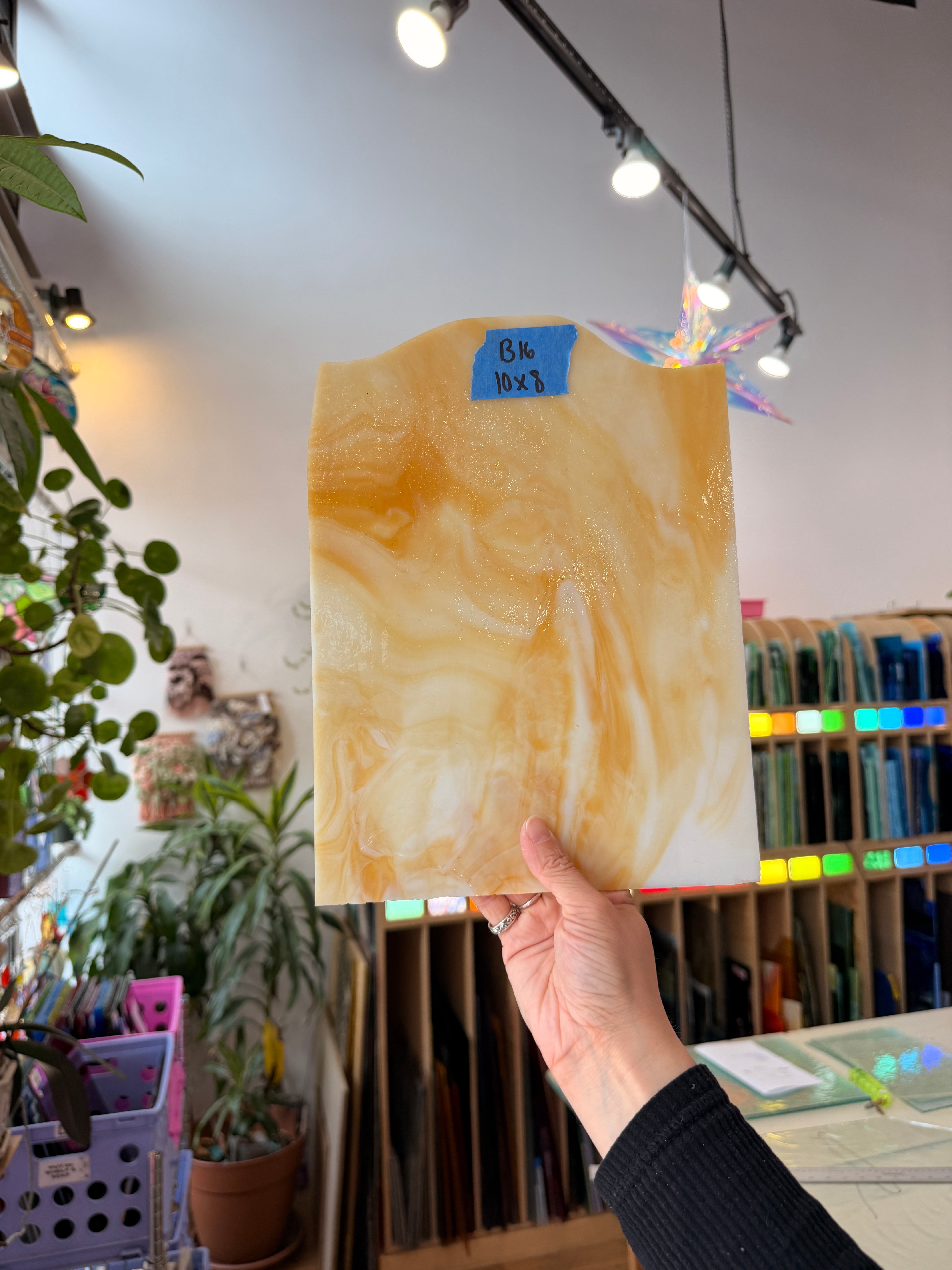 Amber Yellow White Wispy Kokomo Sheet Glass Kokomo Glass B16 (10x8in)