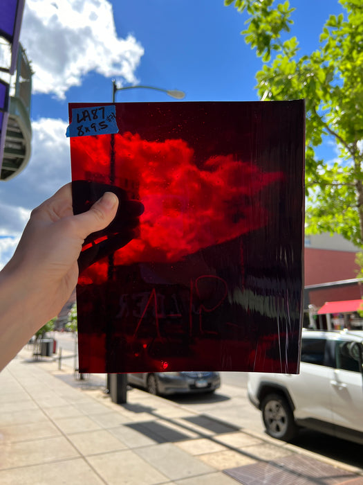 Lamberts Mouth Blown Red on Blue Variegated SV157 (Flash Red on Blue) Sheet Glass Colorado Glassworks   