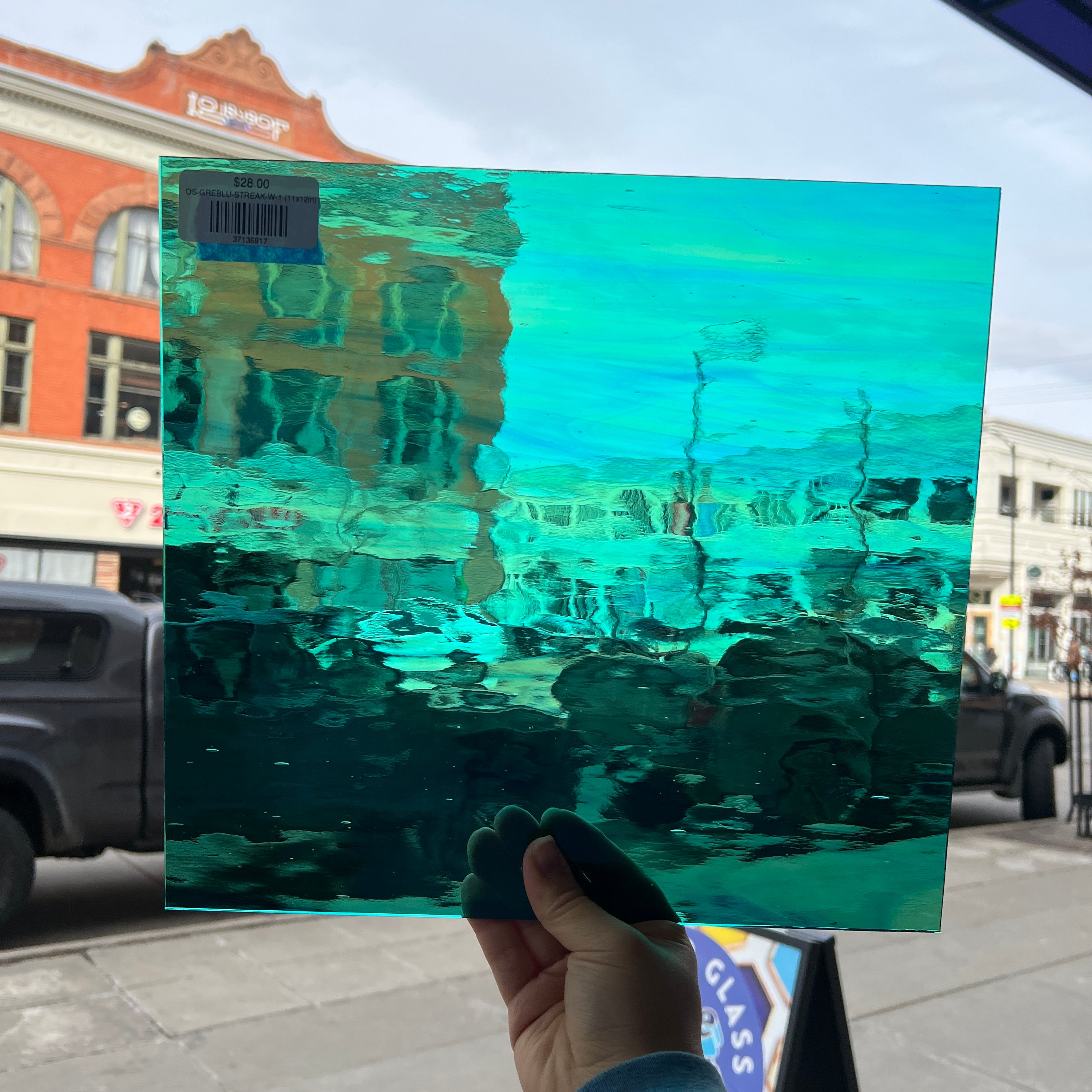 Pale Green/Aqua Blue Streaky Waterglass Oceanside Fusible 96 COE (OGT 423.1WF) Sheet Glass Colorado Glassworks