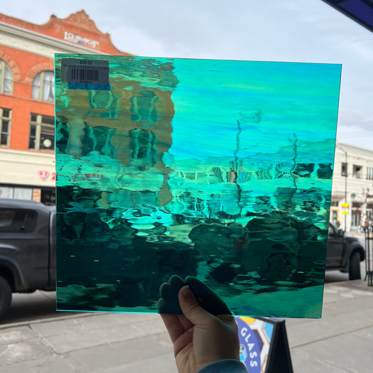 Pale Green/Aqua Blue Streaky Waterglass Oceanside Fusible 96 COE (OGT 423.1WF) Sheet Glass Colorado Glassworks