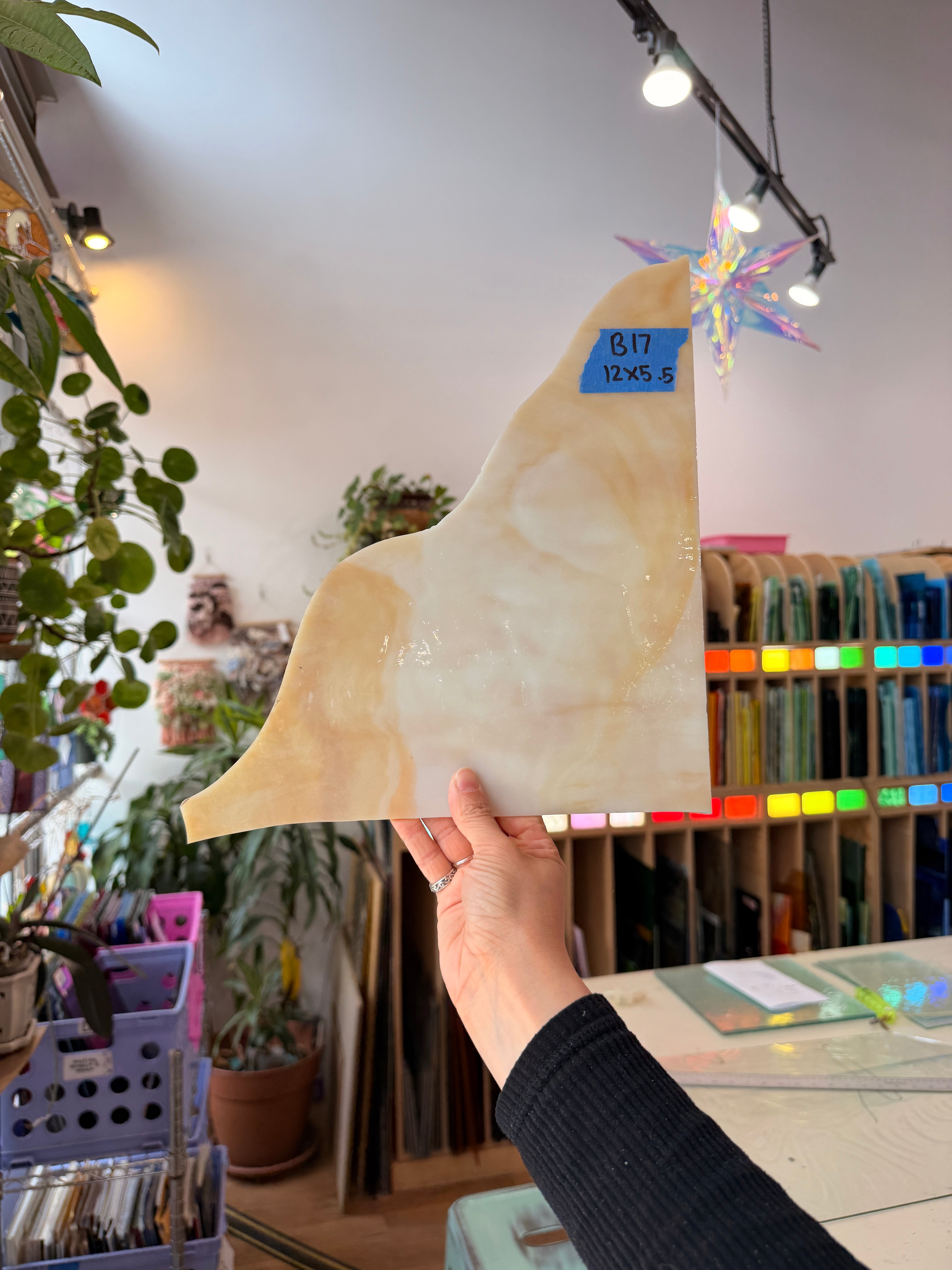 Amber Yellow White Wispy Kokomo Sheet Glass Kokomo Glass B17 (12x5.5in)