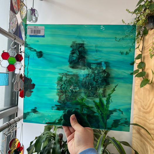 Pale Green/Aqua Blue Streaky Waterglass Oceanside Fusible 96 COE (OGT 423.1WF) Sheet Glass Colorado Glassworks
