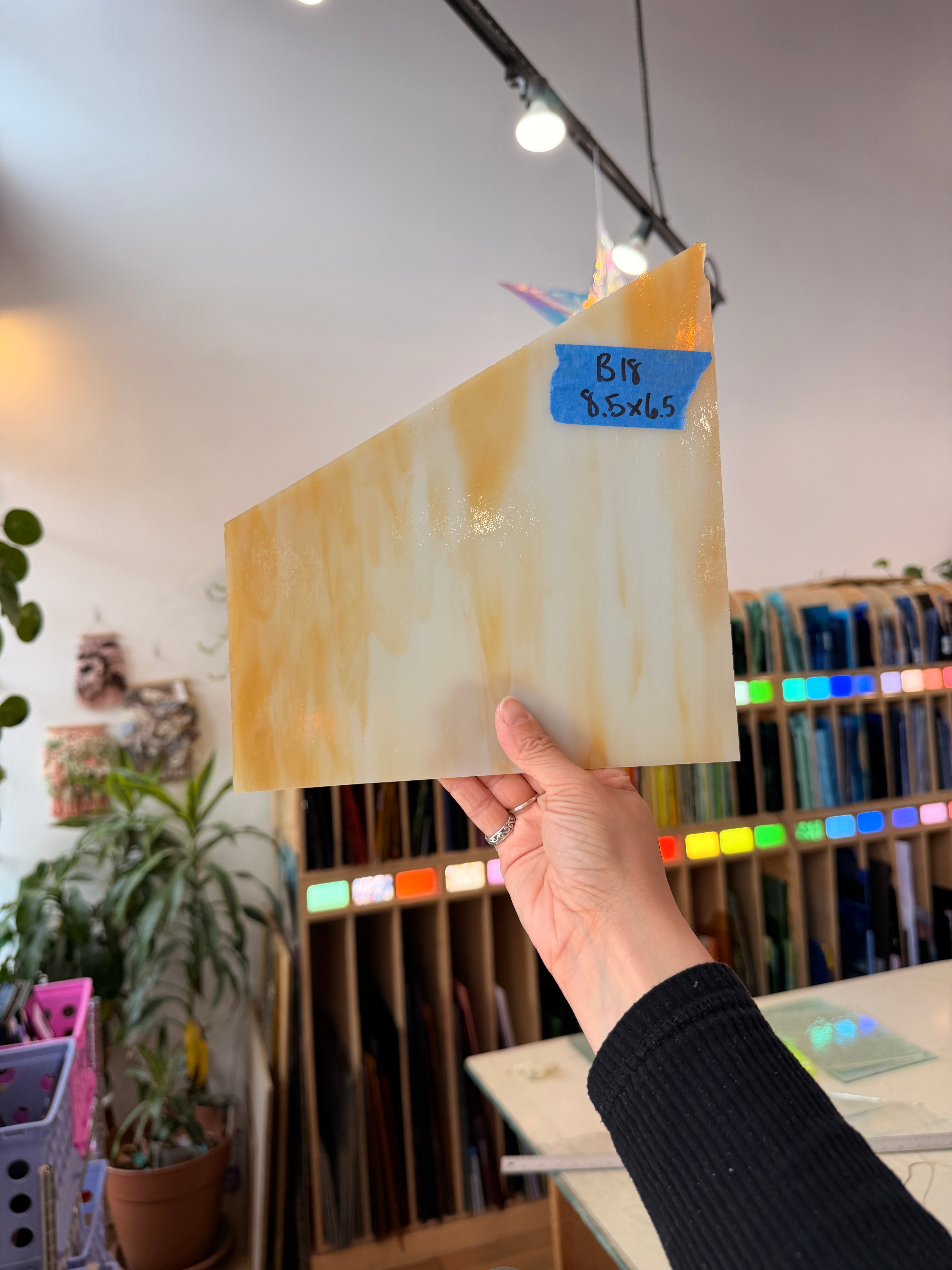 Amber Yellow White Wispy Kokomo Sheet Glass Kokomo Glass B18 (8.5x6.5in)