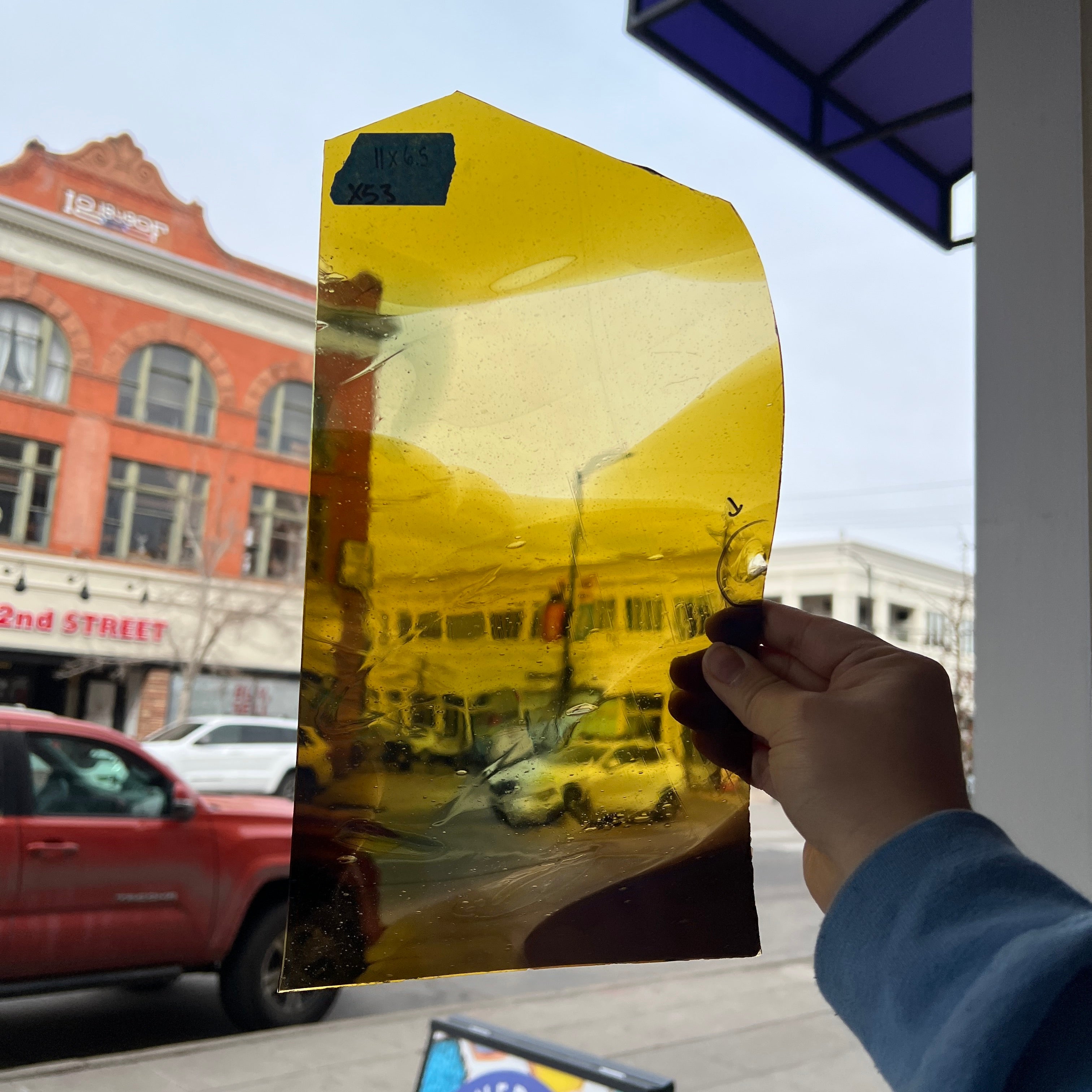 Mustard Yellow and Brown Mouthblown Sheet Glass Colorado Glassworks 11x6.5in (HW-87608877)