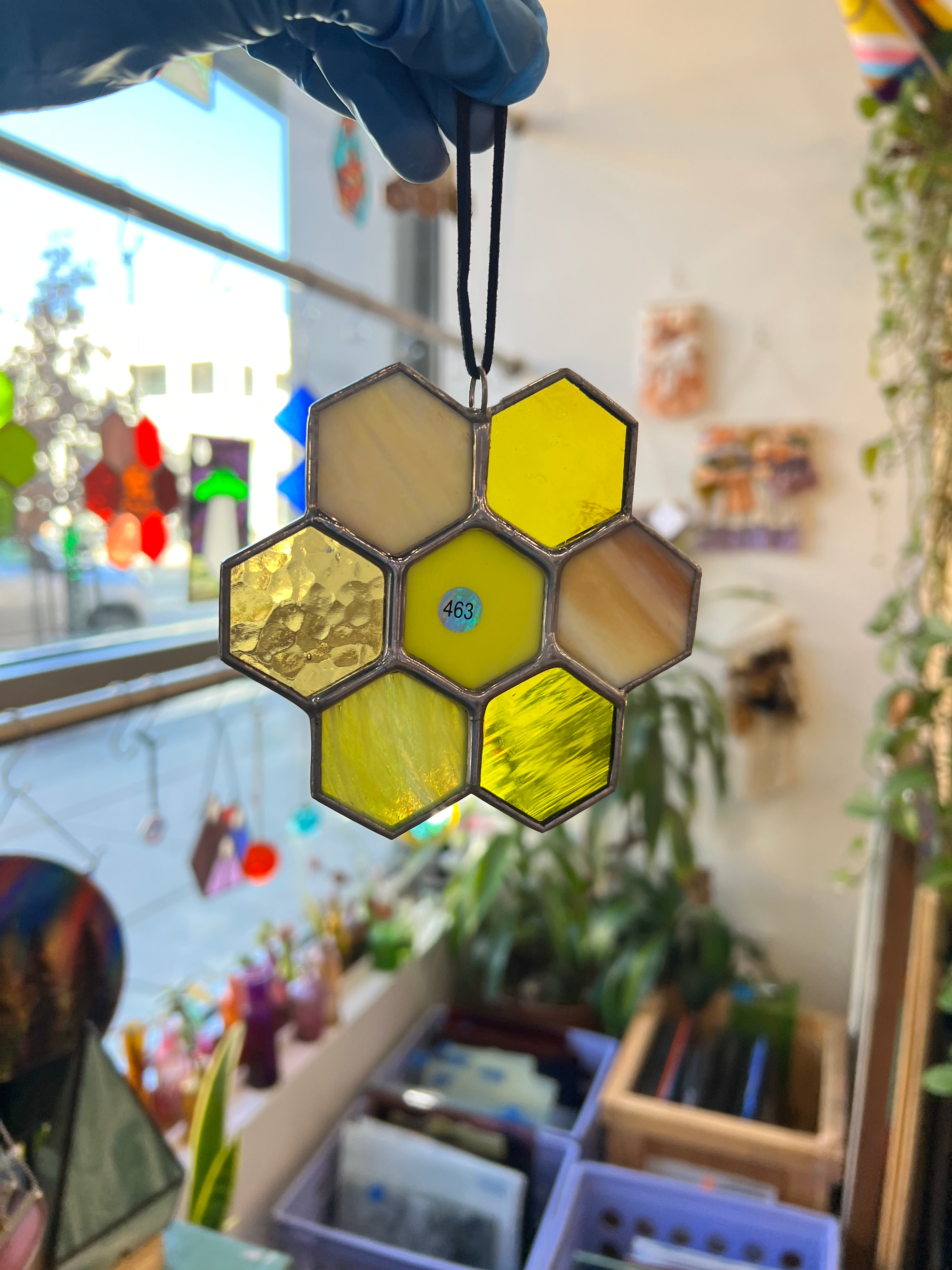 Stained Glass Yellow Honeycomb Cluster 463 Colorado Glass Works