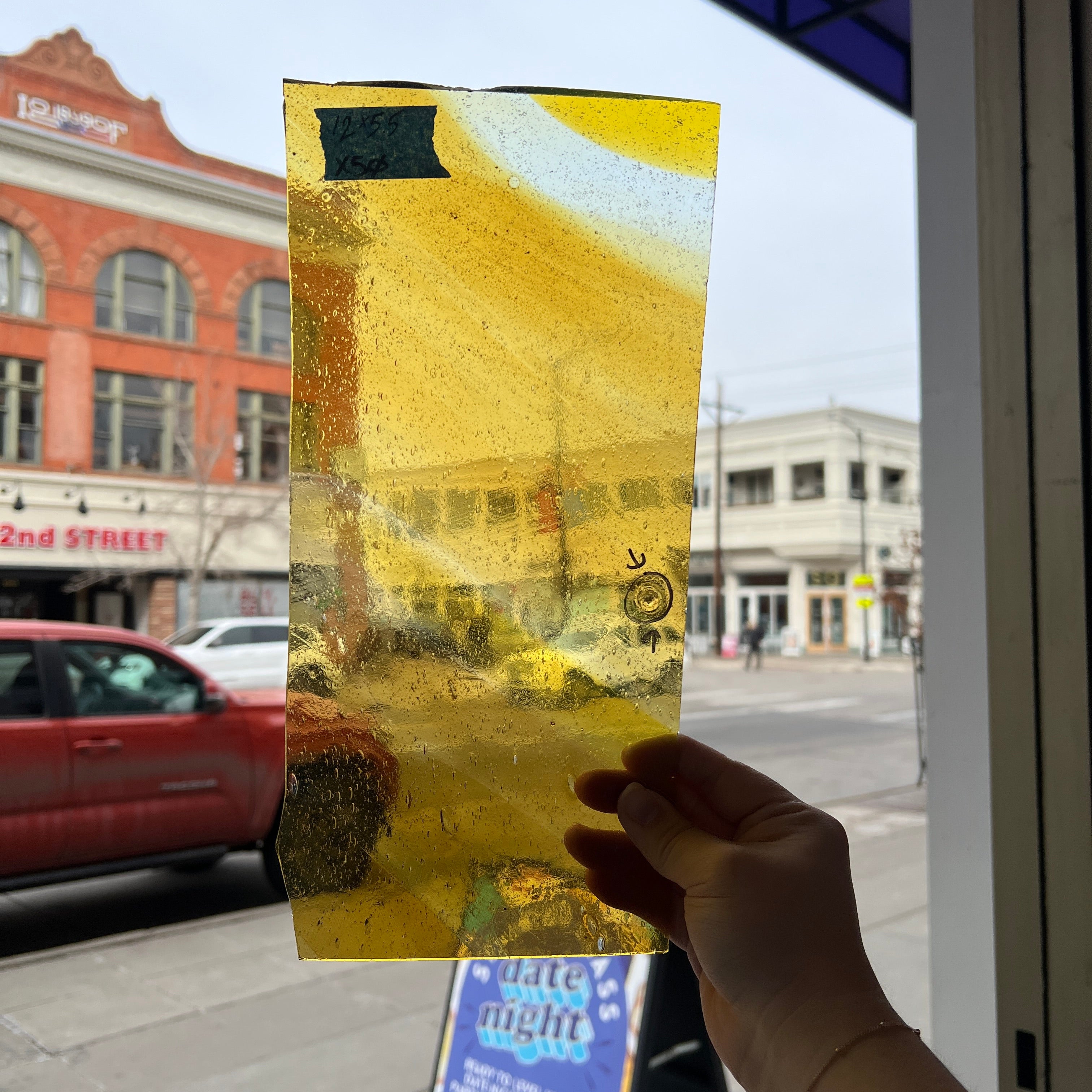 Antique Flash Glass Yellow on Clear Seedy Sheet Glass Colorado Glassworks