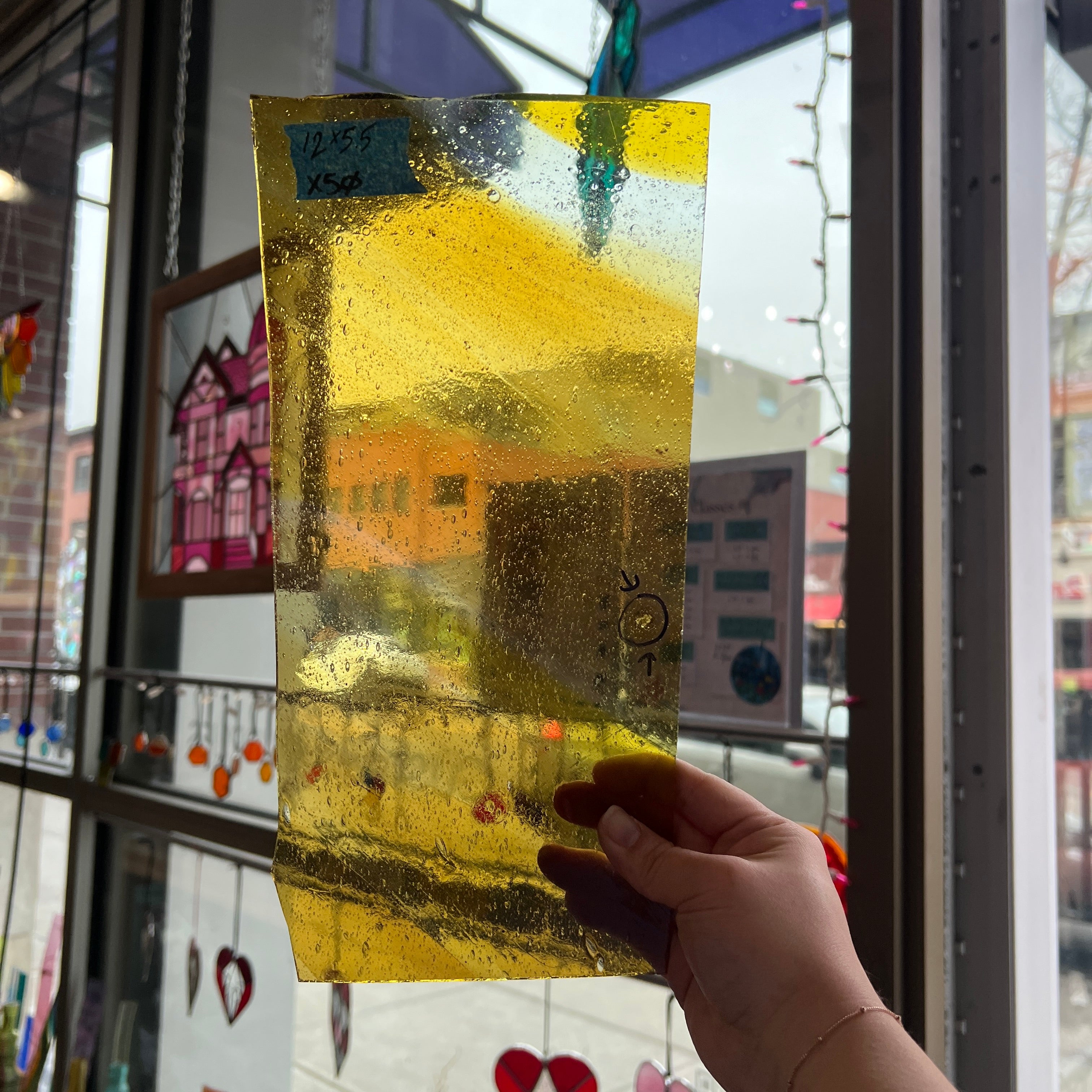 Antique Flash Glass Yellow on Clear Seedy Sheet Glass Colorado Glassworks